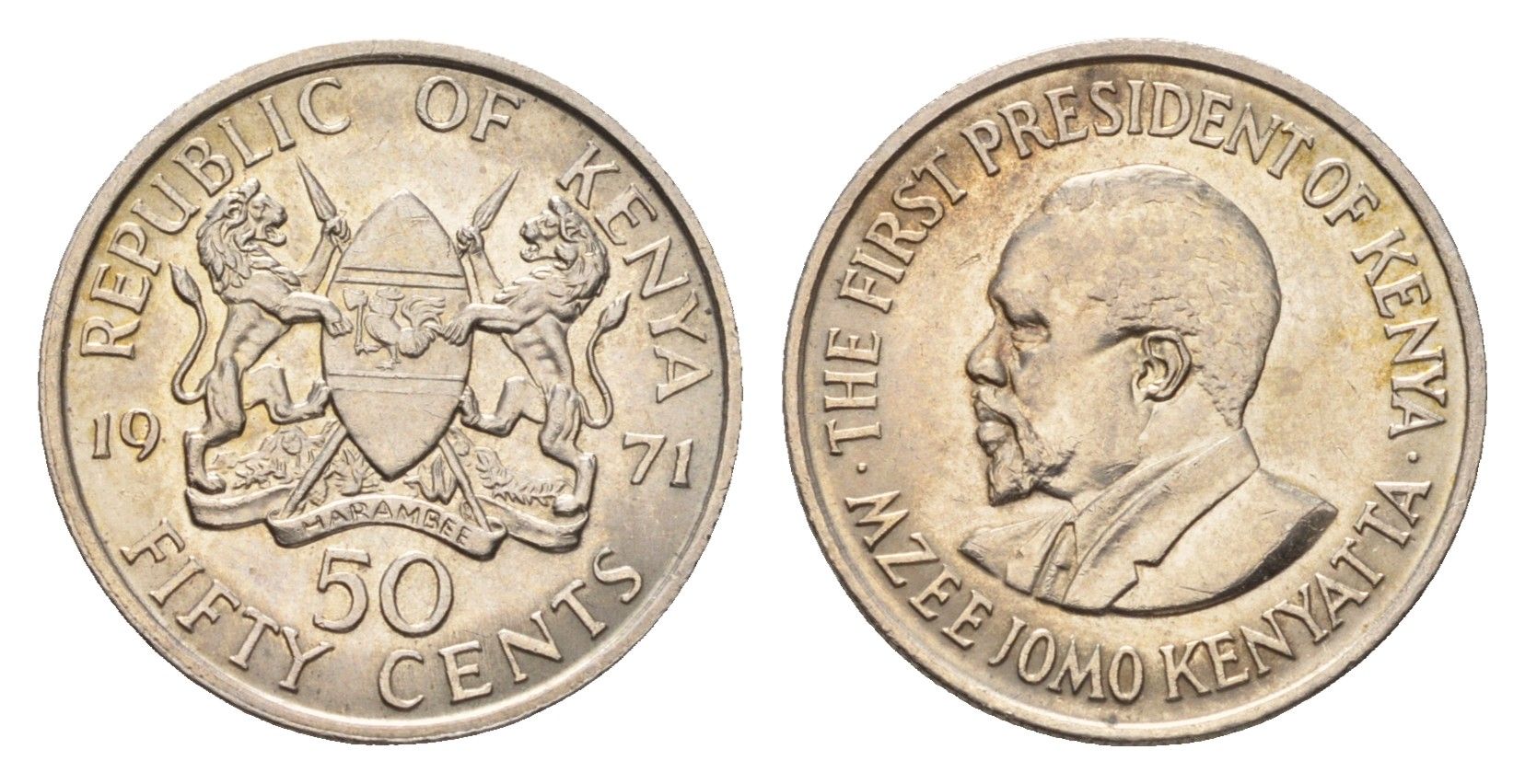 Кения 50 центов 1971 Джомо Кениата KM 13 медно-никель UNC 54-947