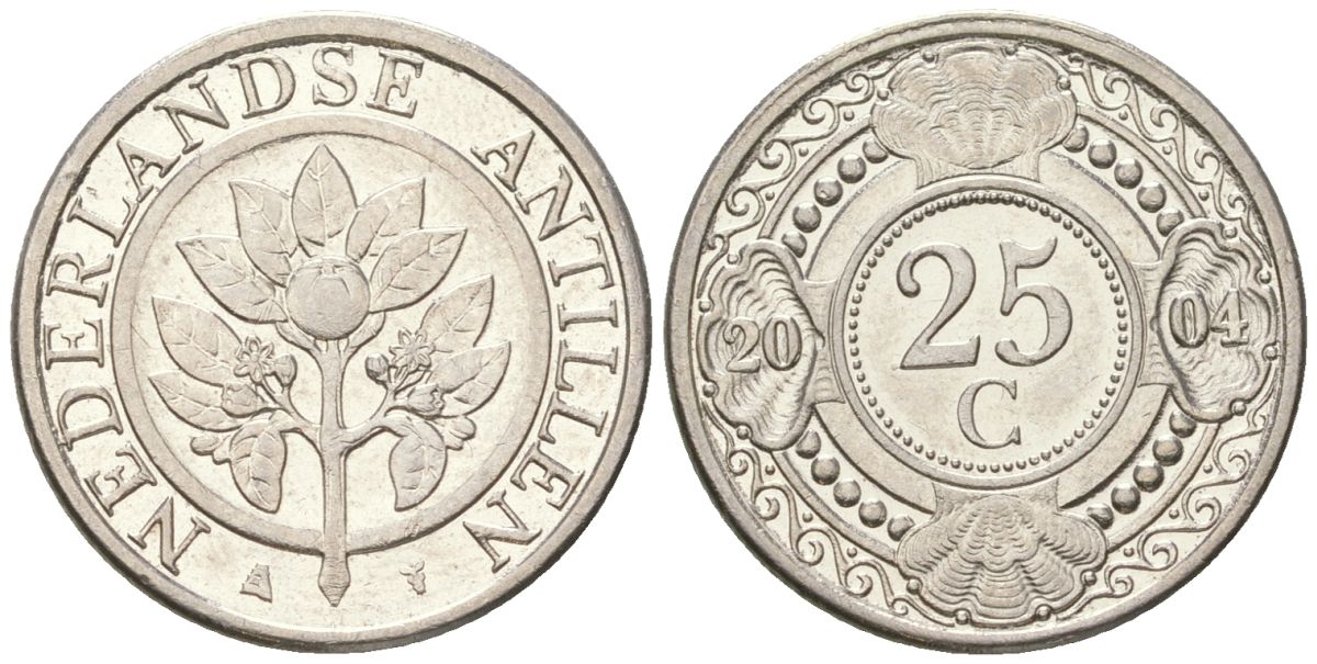 Нидерландские Антилы 25 центов 2004 Беатрикс (1980-2013) KM 35 сталь плакированная никелем aUNC 4611-841