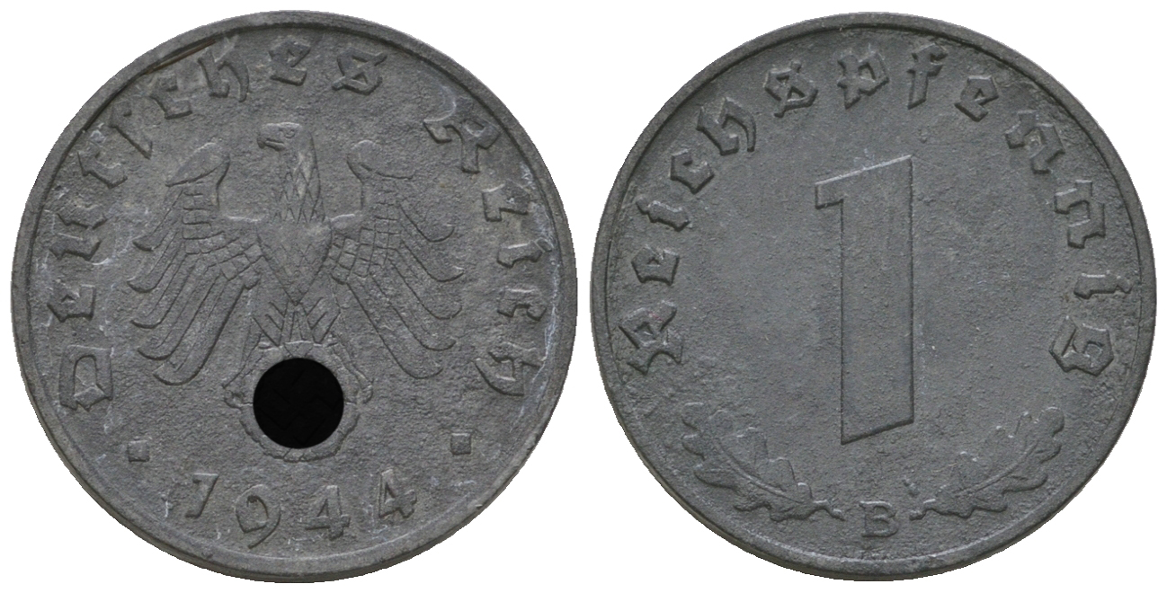 Германия 1 рейхспфенниг 1944 B KM 97, J. 369 цинк  4668-1143