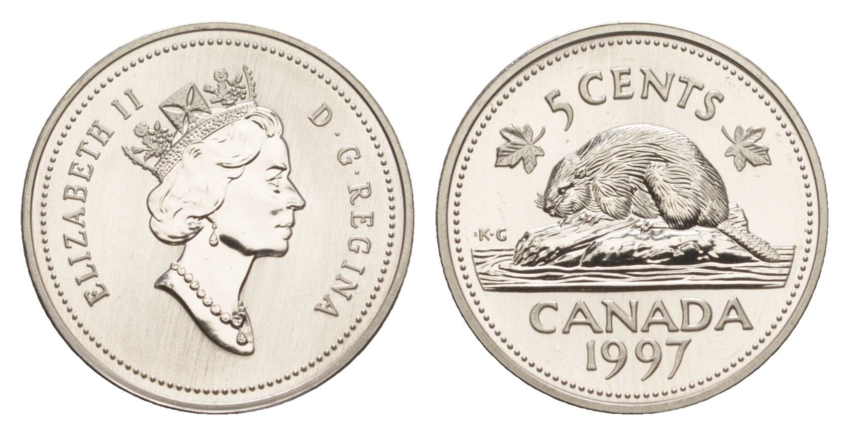 Канада 5 центов 1997 Елизавета II (1952-2022), бобр, specimen KM 182 медно-никель BU 4639-525