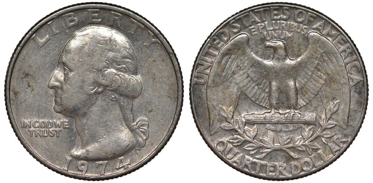 США 25 центов (квотер) 1974 Вашингтон KM 164a медь плакированная медно-никелем 4128-632
