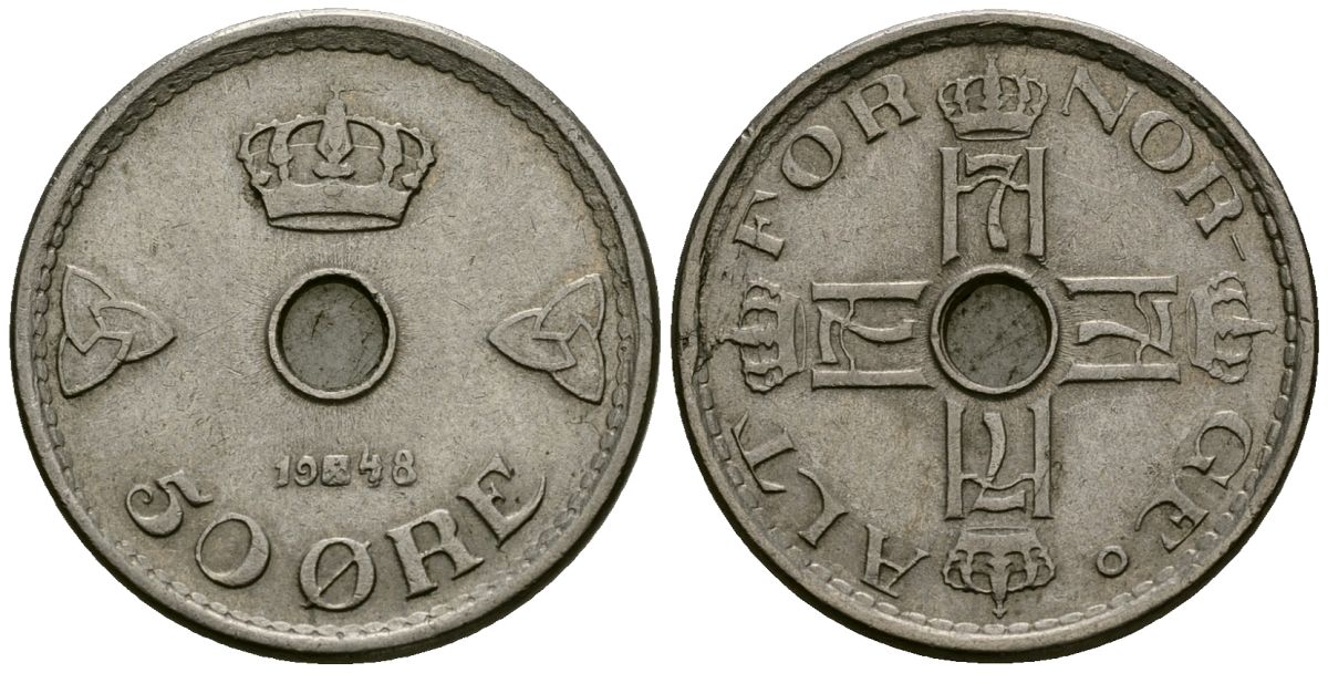 Норвегия 50 эре 1948 Хокон VII (1905-1957) KM 386 медно-никель 4584-314