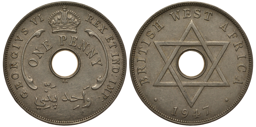 Британская Западная Африка 1 пенни 1947 Георг VI (1937-1952) KM 19 медно-никель 1523-243