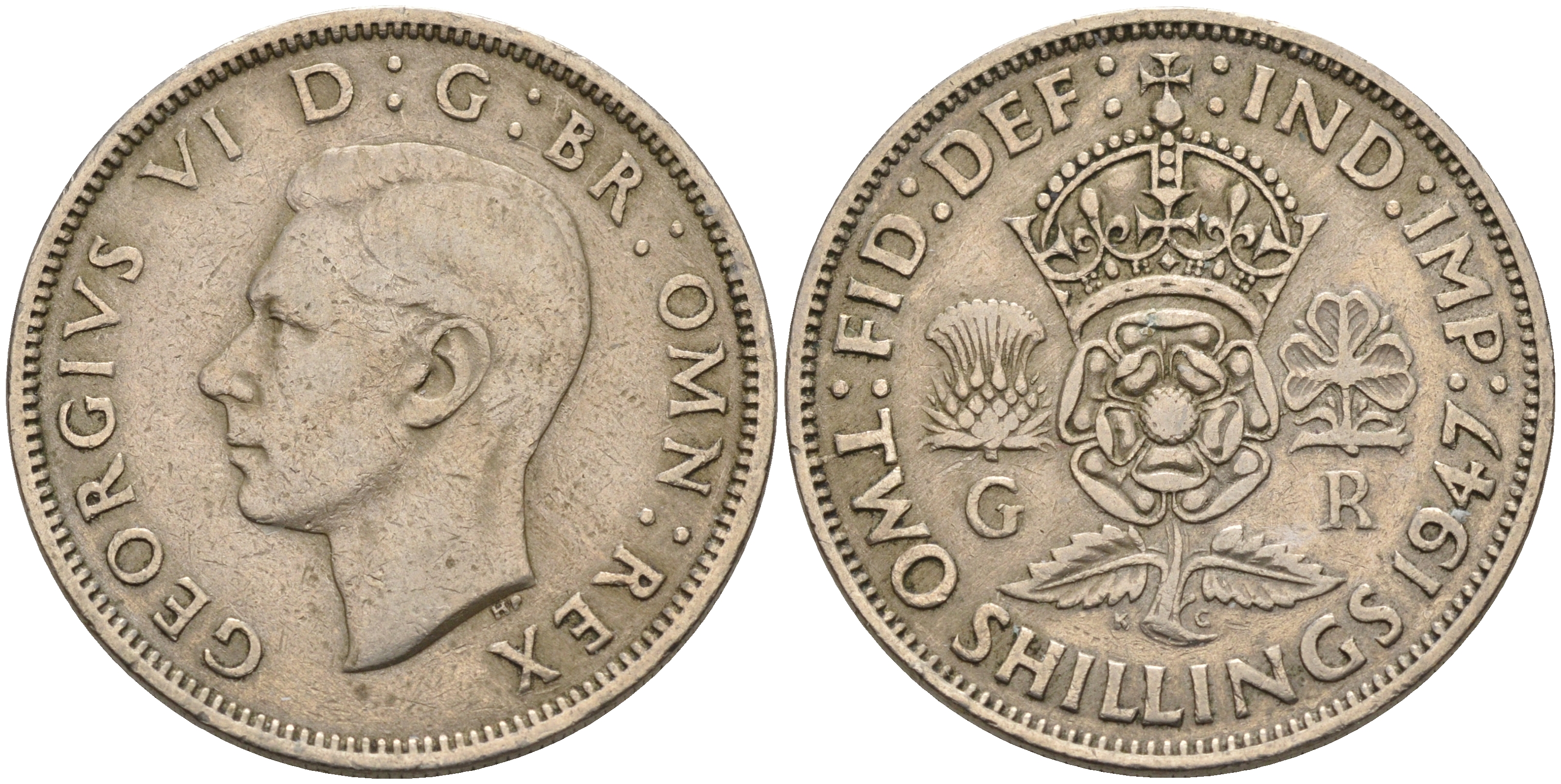 Великобритания 2 шиллинга (флорин) 1947 Георг VI (1936-1952) KM 865 Spink 4102 медно-никель 4367-131