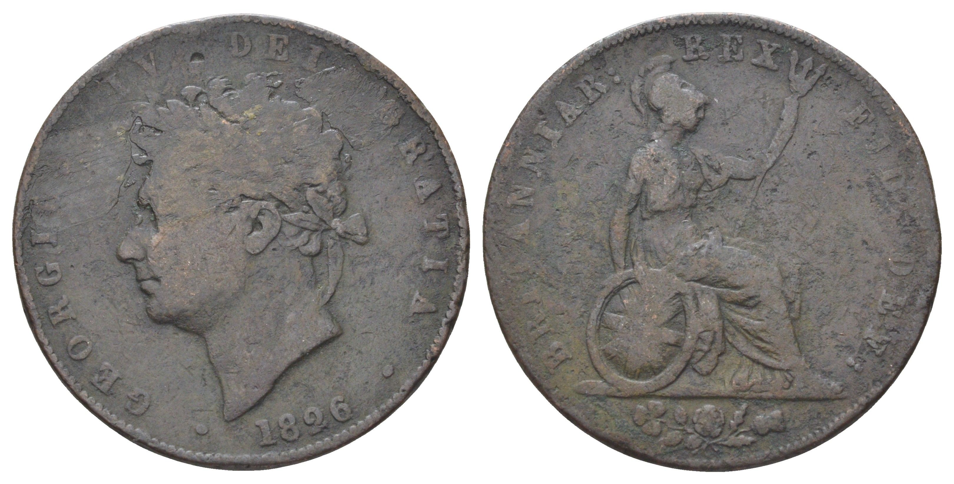 Великобритания 1/2 пенни 1826 Георг IV (1820-1830) KM 692, Spink 3824 медь 4707-817
