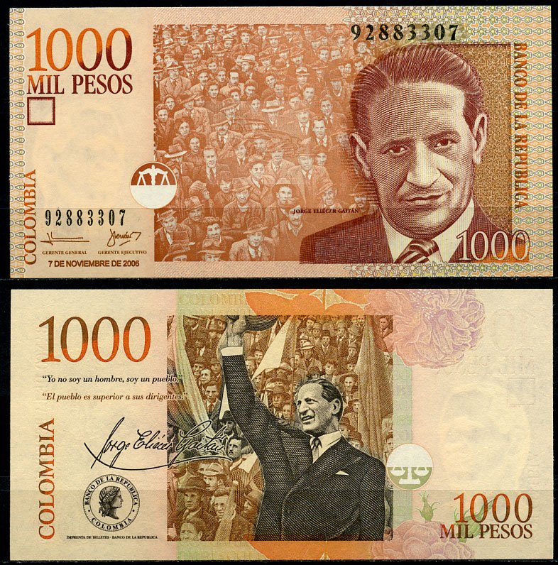 Колумбия 1000 песо 2006 7 ноября 2006, Хорхе Эльесер Гайтан Pick 456 d бумага UNC (пресс) 2196-43-1-2