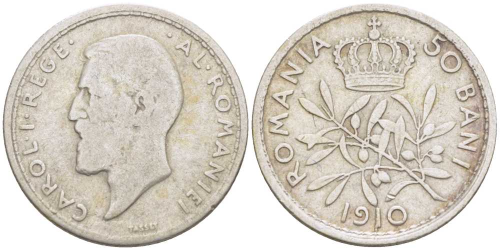 Румыния 50 бани 1910 Кароль I (1881-1914) KM 41 серебро 100-453