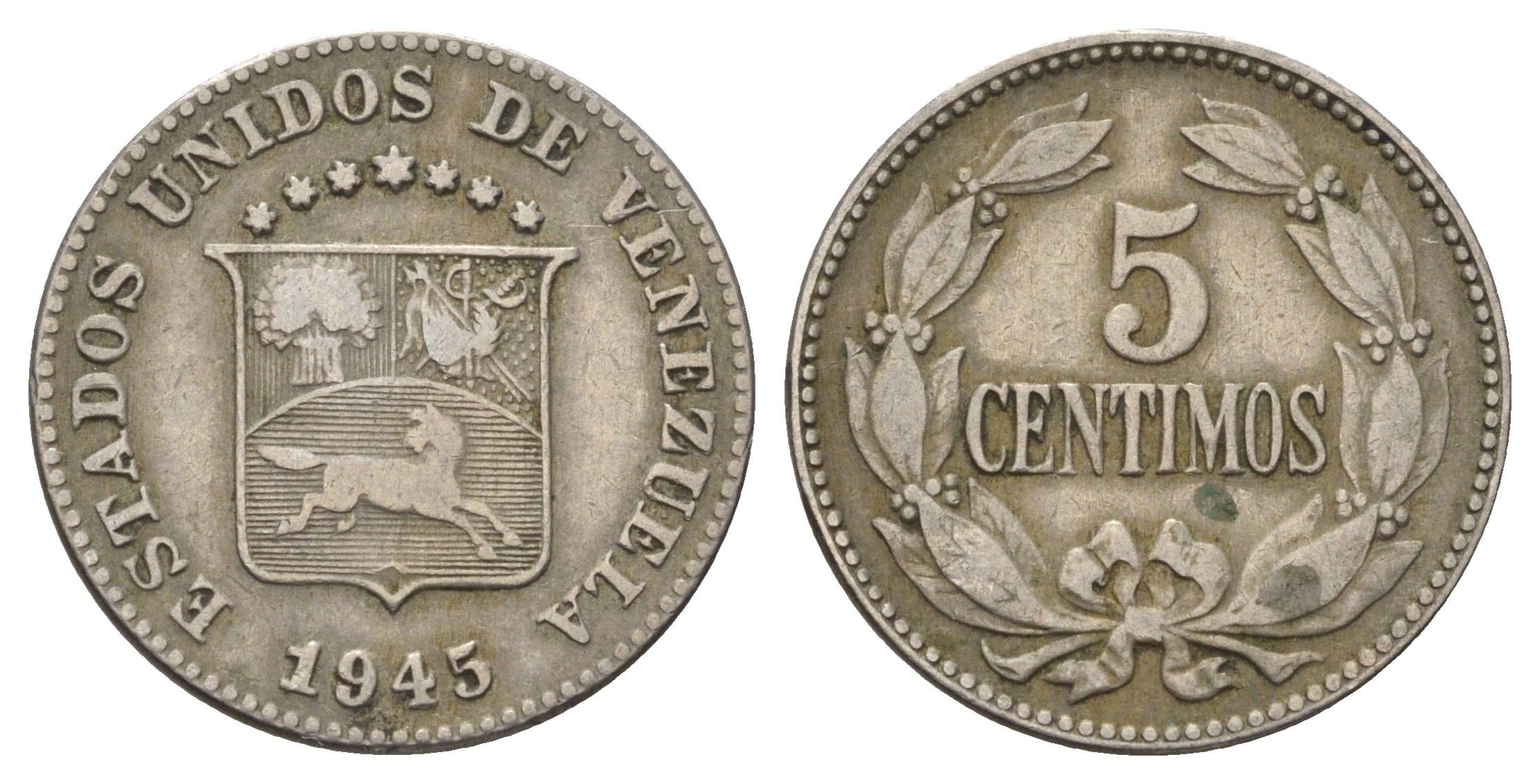 Венесуэла 5 сентимо 1945 Y 29a медно-никель 116-857