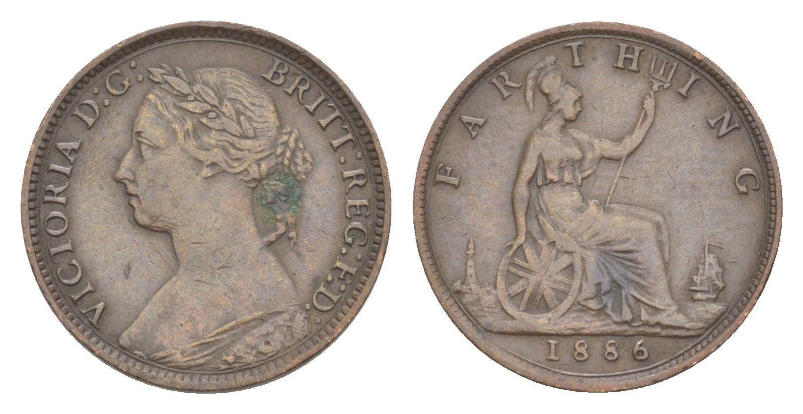 Великобритания 1 фартинг 1886 Виктория (1837-1901) KM 753, Spink 3958 бронза 4630-158