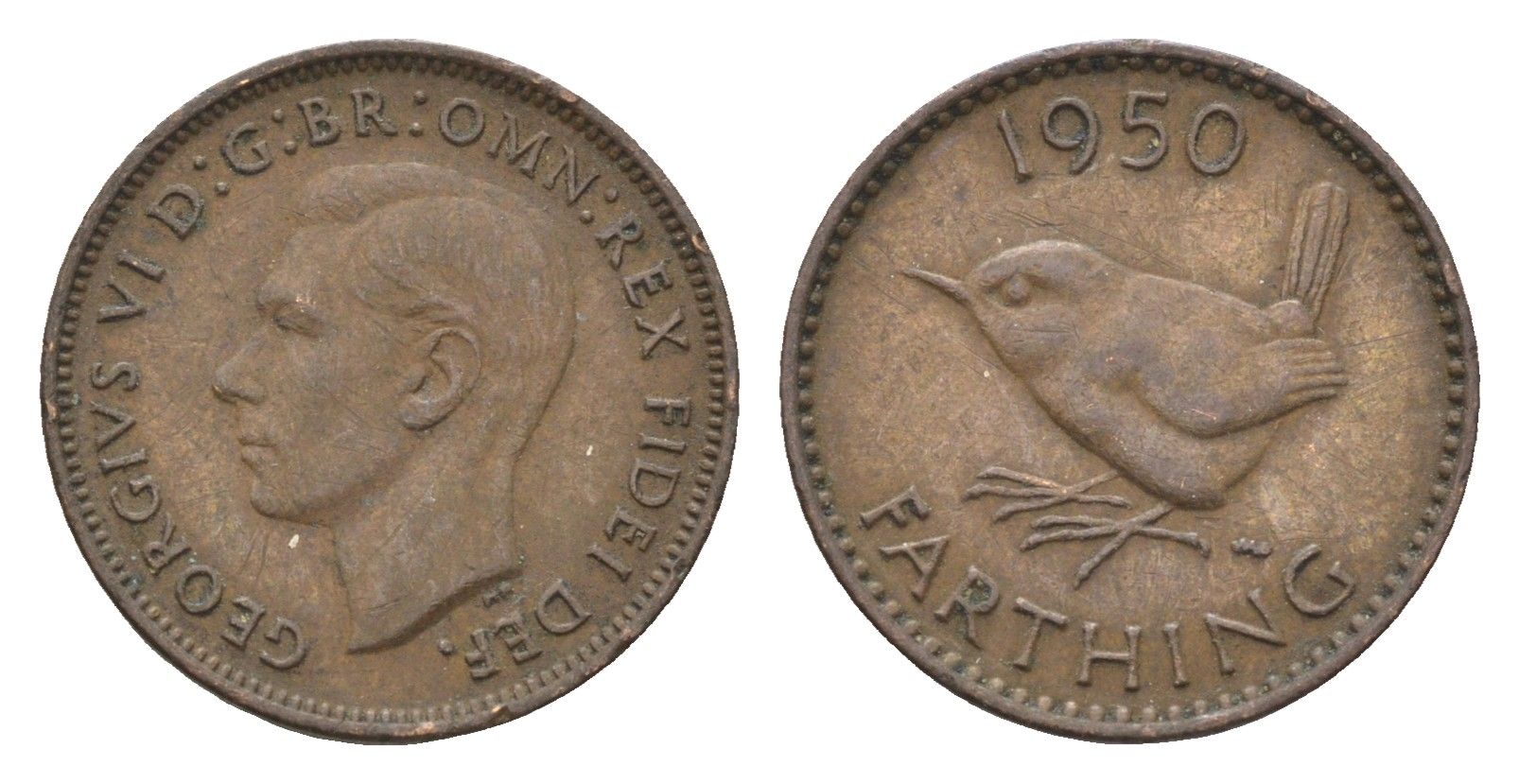 Великобритания 1 фартинг 1950 Георг VI (1936-1952) KM 867, Spink 4119 бронза 4664-357