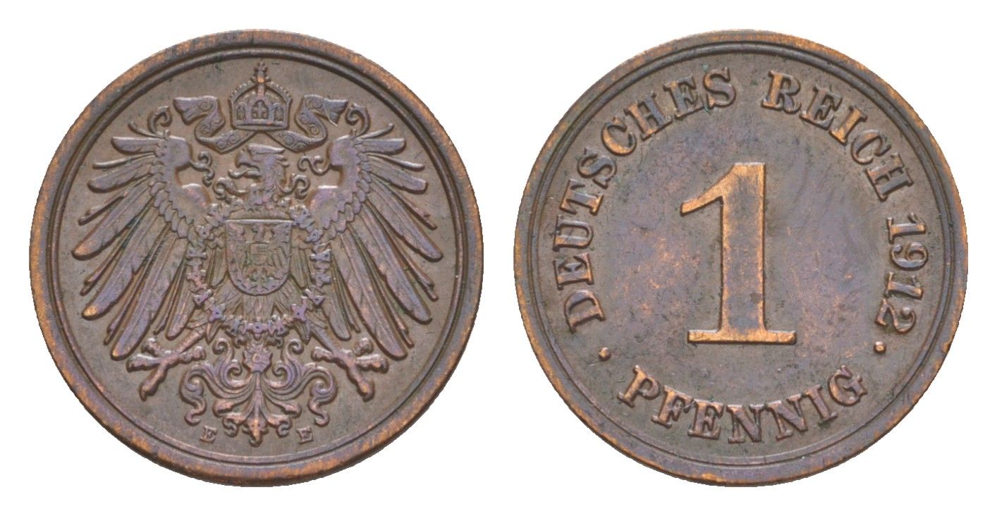 Германия 1 пфенниг 1912 E, Вильгельм II (1888-1918) KM 10, J. 10 медь 4639-1145