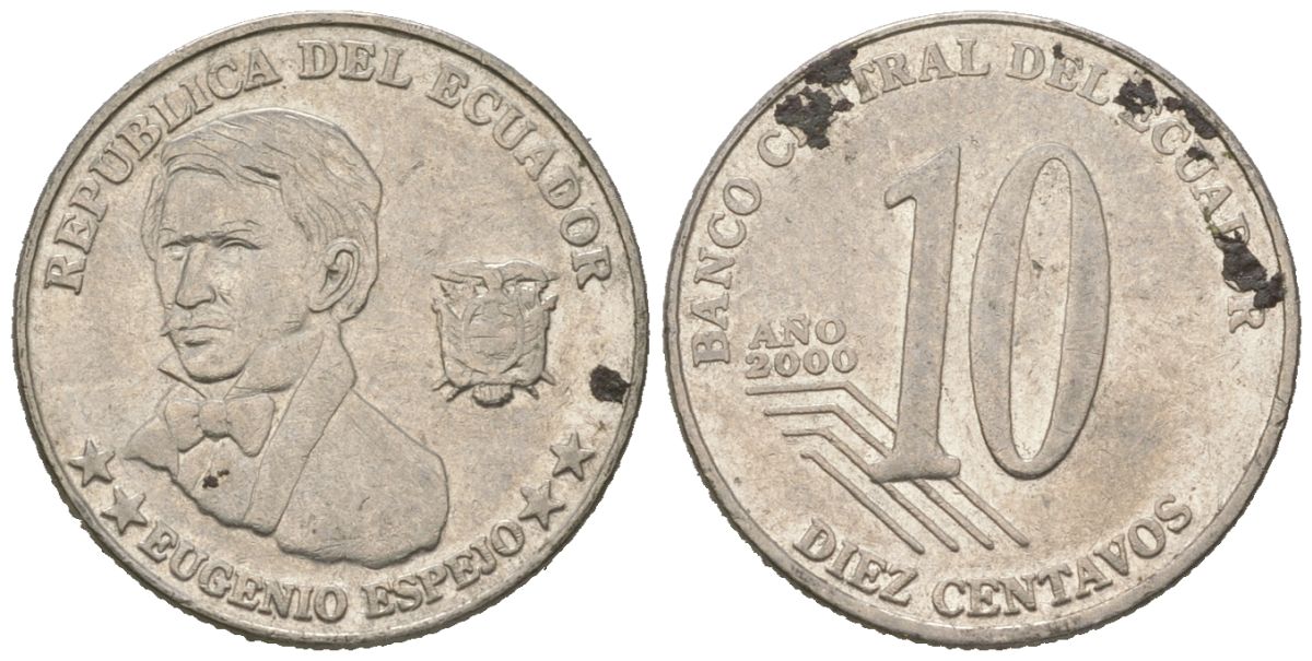 Эквадор 10 сентаво 2000 KM 106 нержавеющая сталь 4618-641