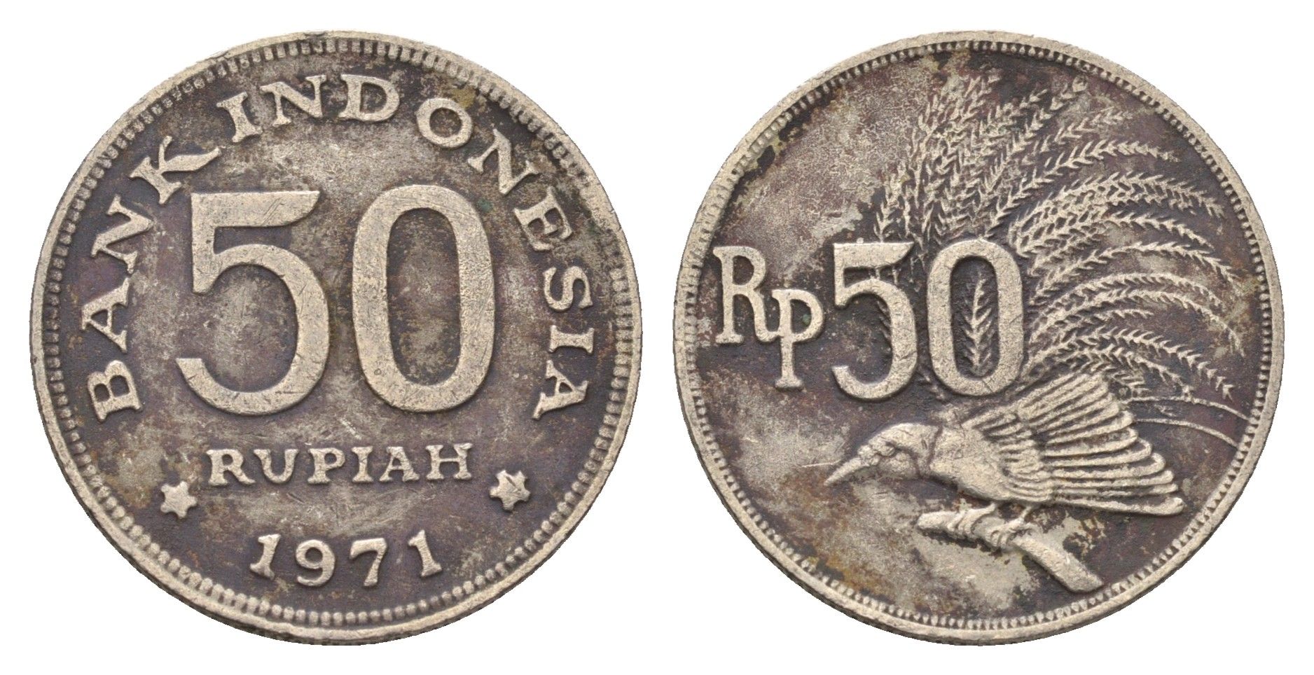 Индонезия 50 рупий 1971 райская птица KM 35 медно-никель 4648-944