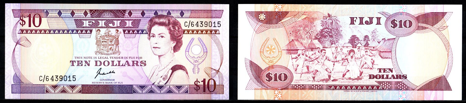 Фиджи 10 долларов ND (1989) Елизавета II (1952-2022) Pick 92 a бумага UNC (пресс) 451-1209-1