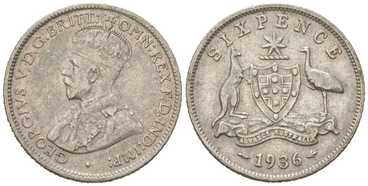 Австралия 6 пенсов 1936 Георг V (1910-1936) KM 25 серебро 71-569