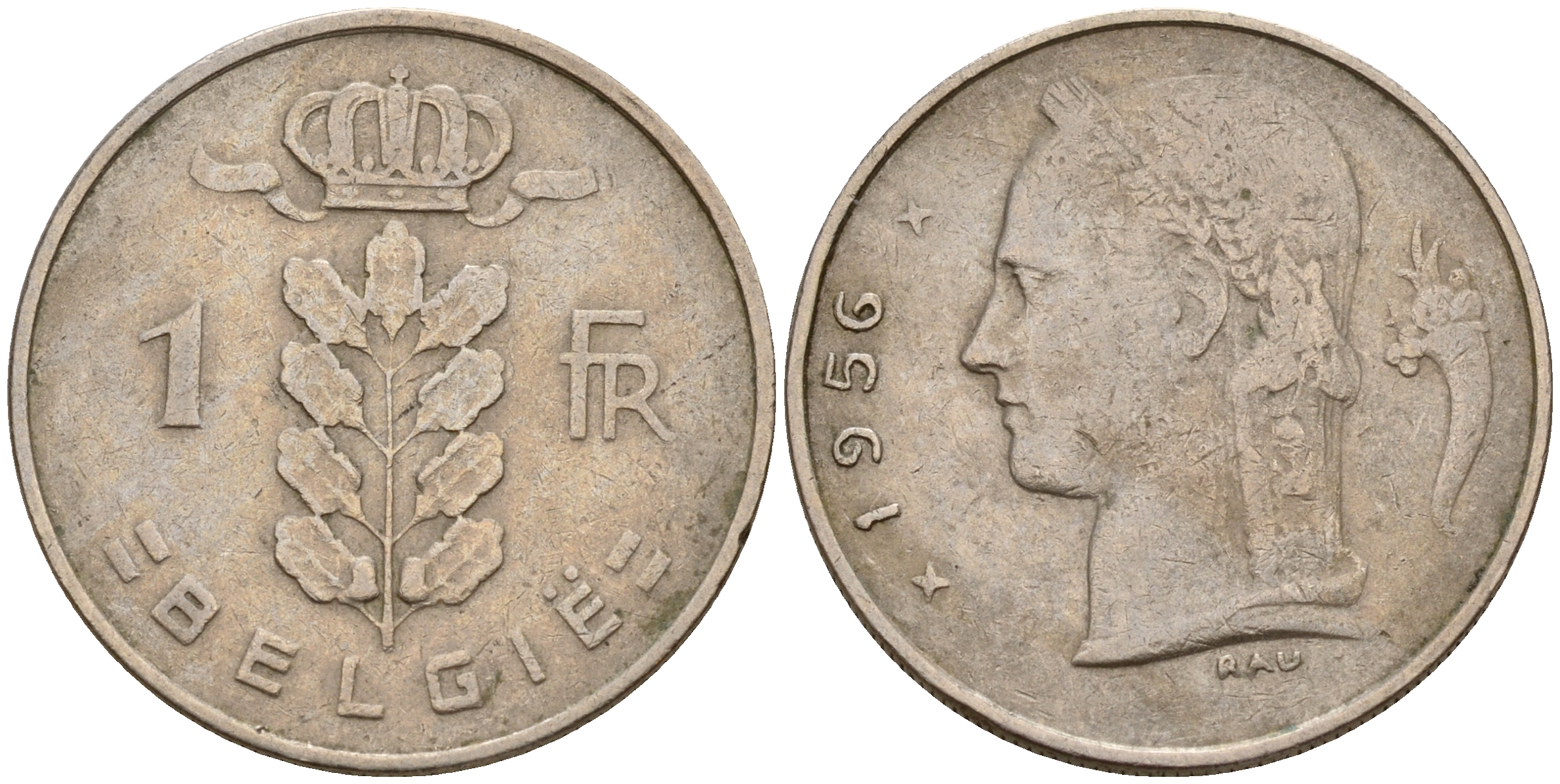 Бельгия 1 франк 1956 Belgie KM 143.1 медно-никель    4187-127