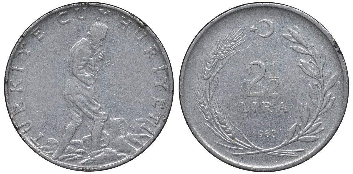 Турция 2 1/2 лиры 1963 KM 893.1 нержавеющая сталь 115-821