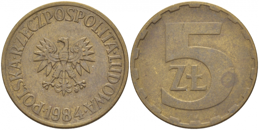 Польша 5 злотых 1984 MW KM 81.1, Parchimowicz 221i латунь 4548-647