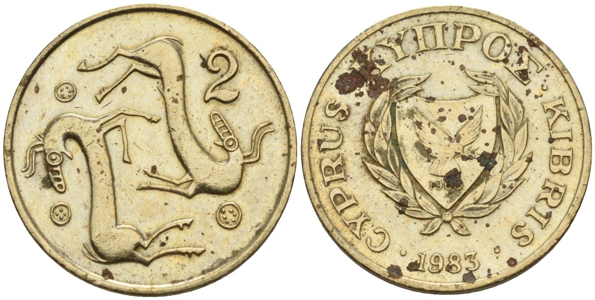 Кипр 2 цента 1983 KM 54.1 никель латунь 4174-1217
