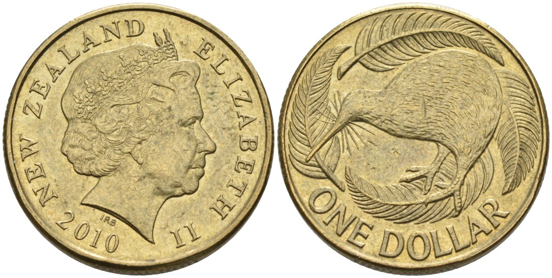 Новая Зеландия 1 доллар 2010 Елизавета II (1952-2022), птица киви  KM 120 алюминиевая бронза 61-354