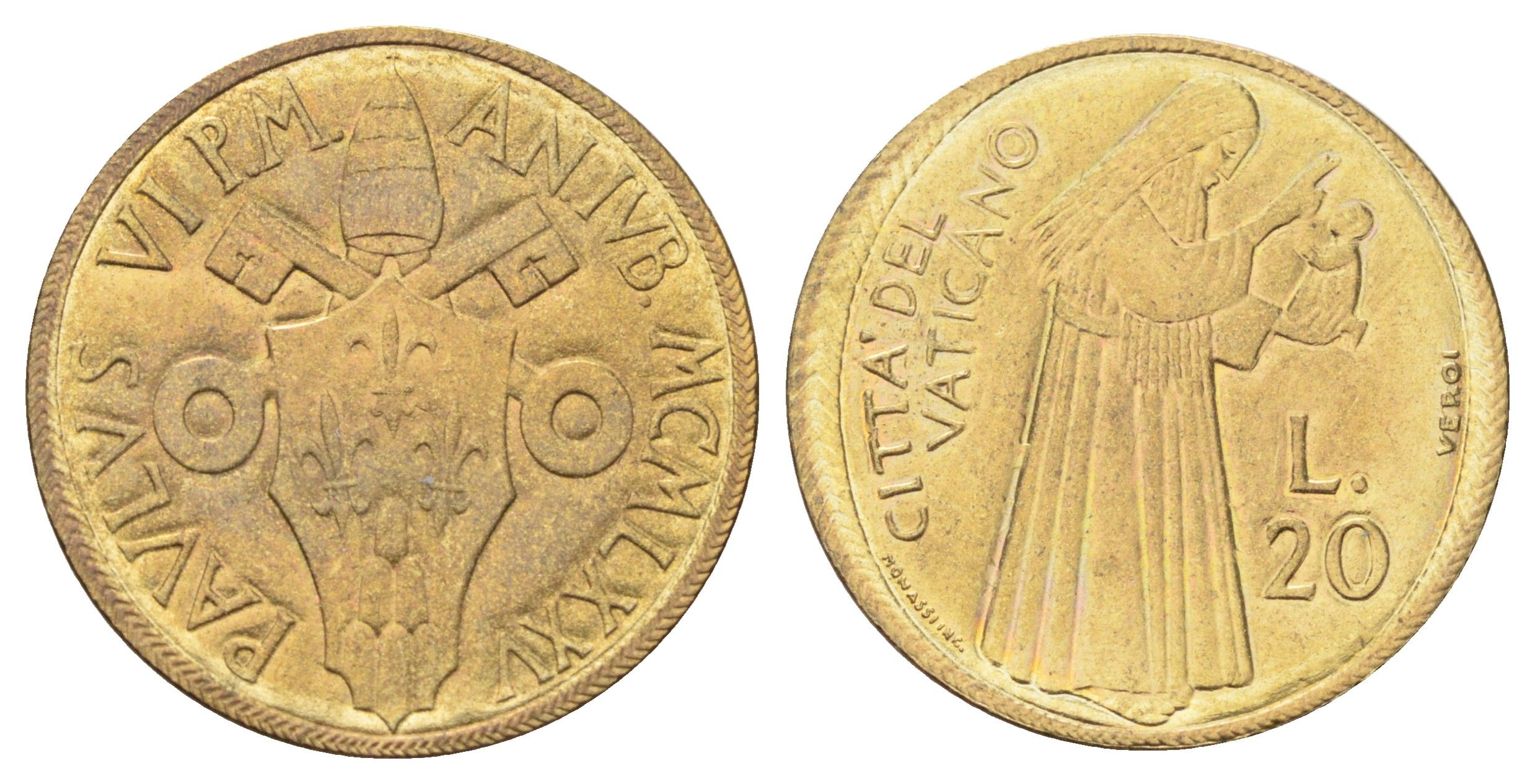 Ватикан 20 лир 1975 Священный год KM 128 алюминиевая бронза UNC 4697-1028