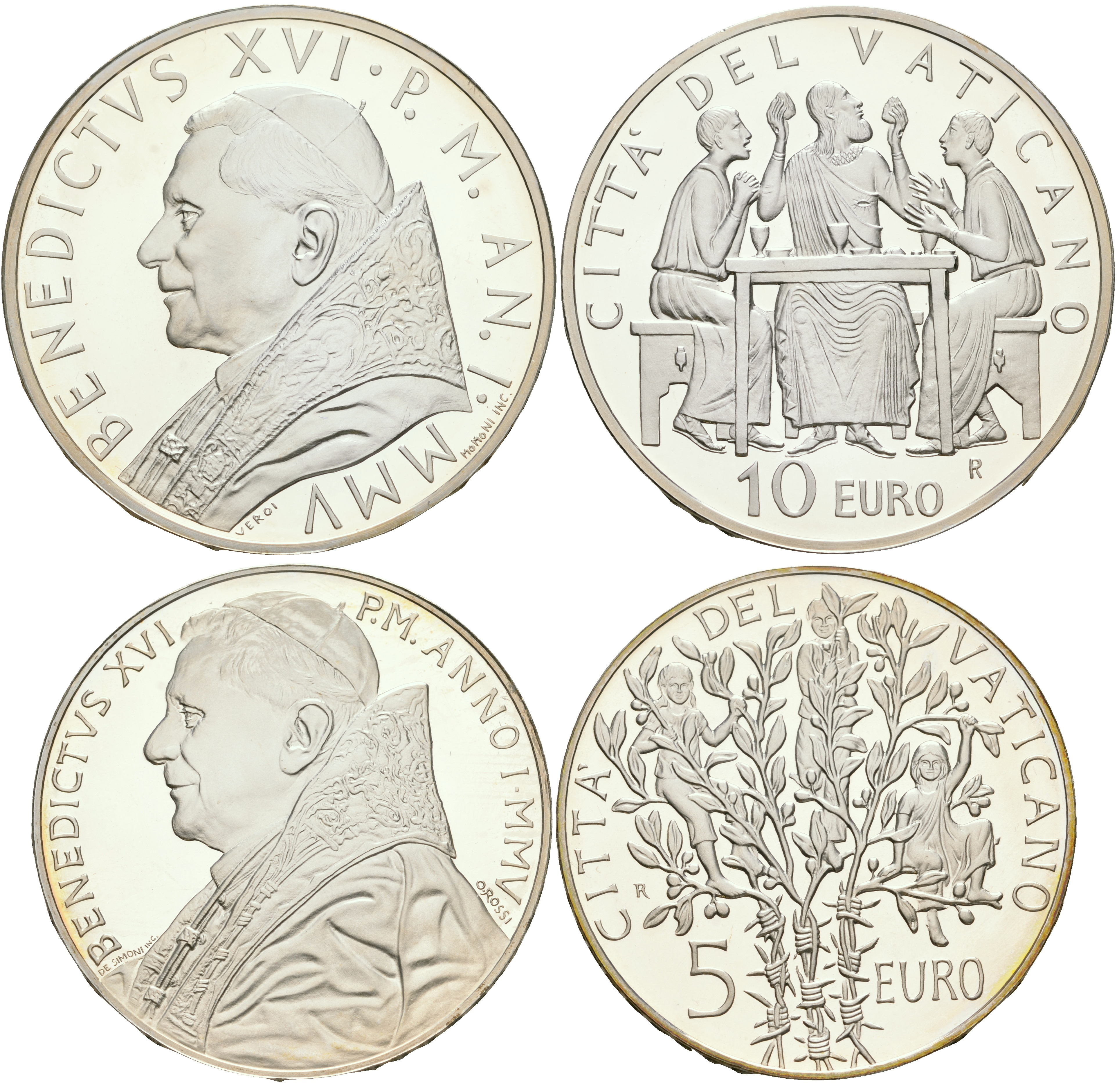 Ватикан 5 евро и 10 евро 2005 60 лет мира и свободы в Европе серебро PROOF 7-5-4-09