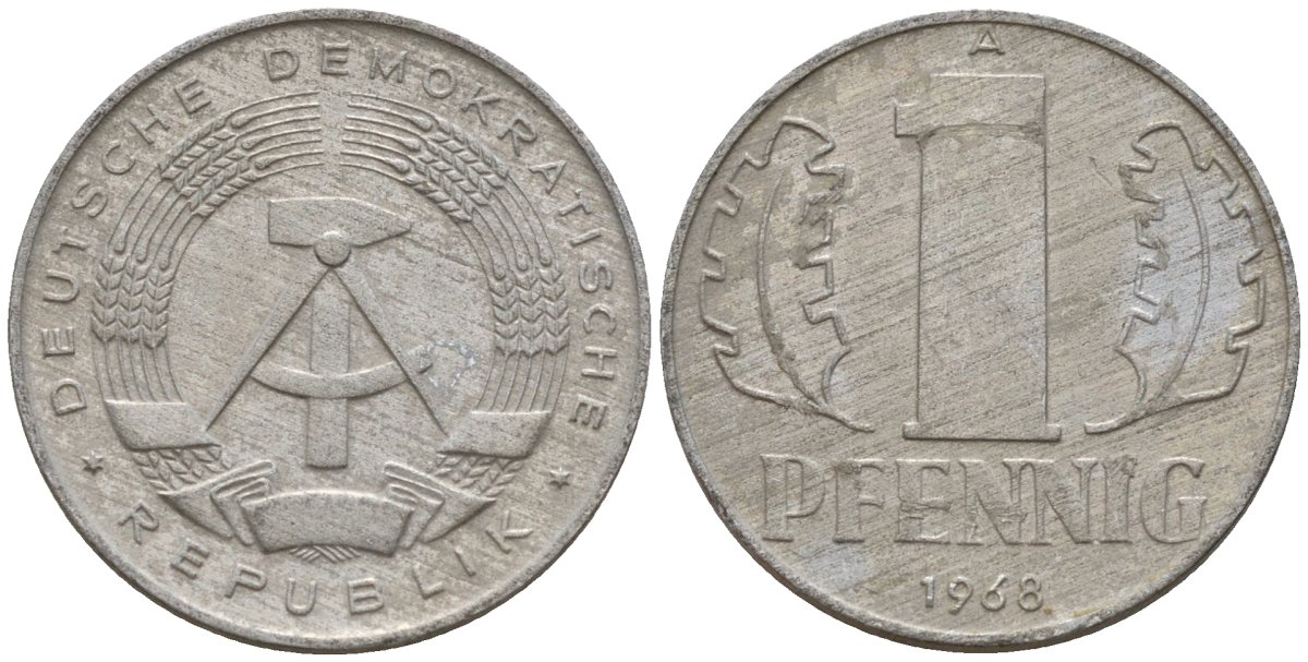 ГДР 1 пфенниг 1968 A KM 8.1 алюминий 100-823