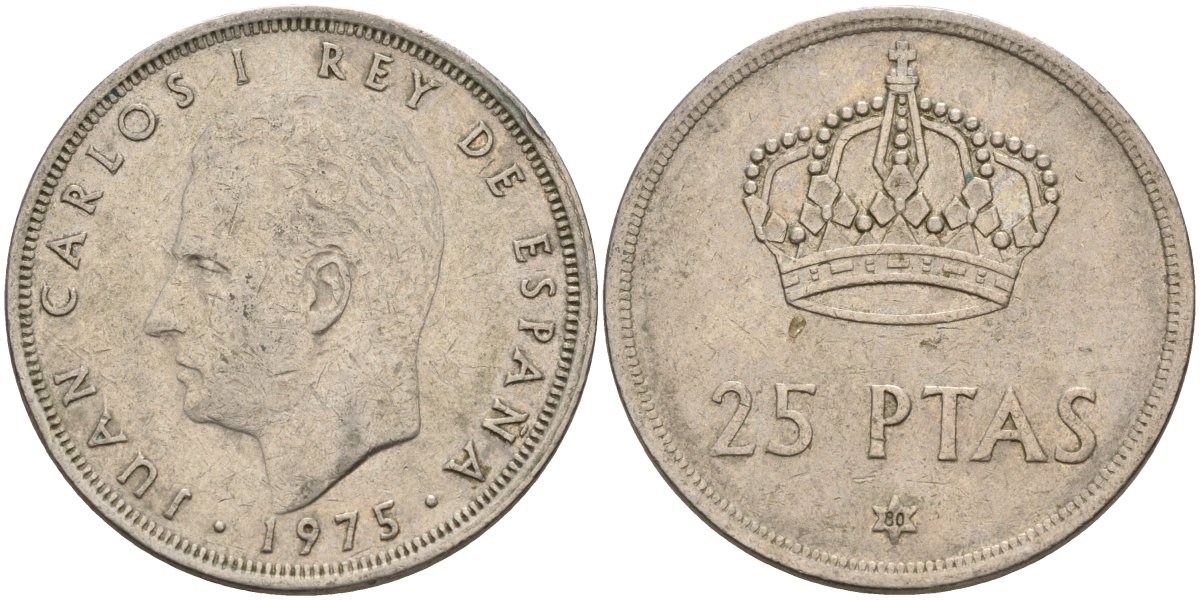 Испания 25 песет 1975 (80) Хуан Карлос I (1975-2014) KM 808 медно-никель 4149-1041