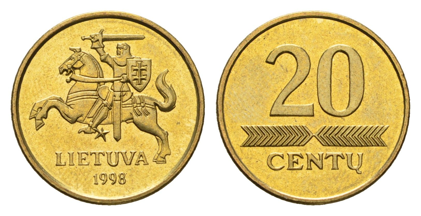 Литва 20 центов (сентов) 1998 KM 107 никель латунь UNC 4689-1137