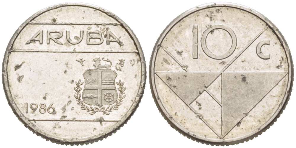 Аруба 10 центов 1986 Беатрикс (1980-2013) KM 2 сталь плакированная никелем 218-1068