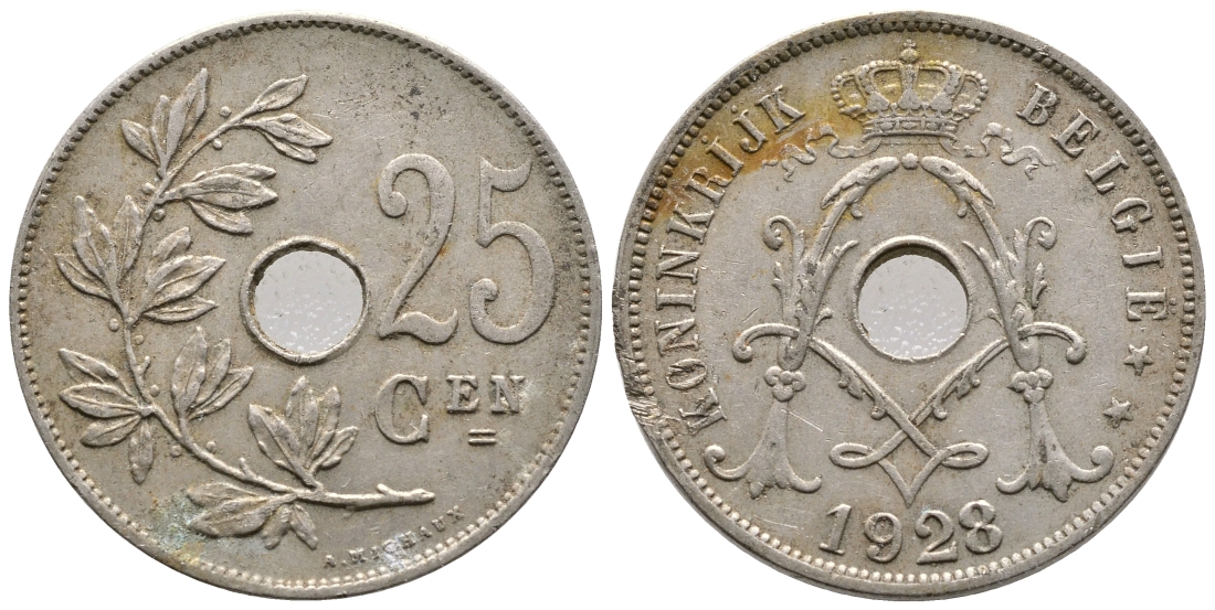 БЕЛЬГИЯ 25 САНТИМОВ 1928 BELGIE KM 69 медно-никель 4364-3742