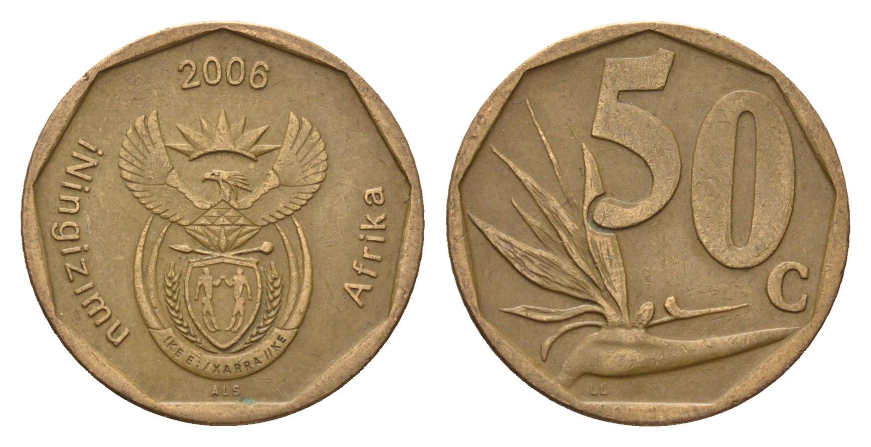 ЮАР 50 центов 2006 Зантедеския Эллиота (калла), герб, год-тип KM 489 сталь плакированная бронзой 4694-969