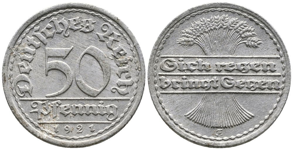 ГЕРМАНИЯ 50 ПФЕННИГОВ 1921 GF KM 27, J. 301 алюминий 24-956