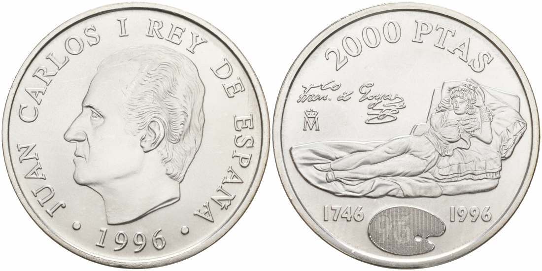 Испания 2000 песет 1996 250 лет со дня рождения Франциско Гойи KM 968 серебро UNC 1091-2-52