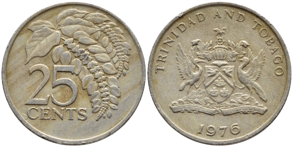 Тринидад и Тобаго 25 центов 1976 цветок дикая пуансеттия KM 28 медно-никель 4396-725