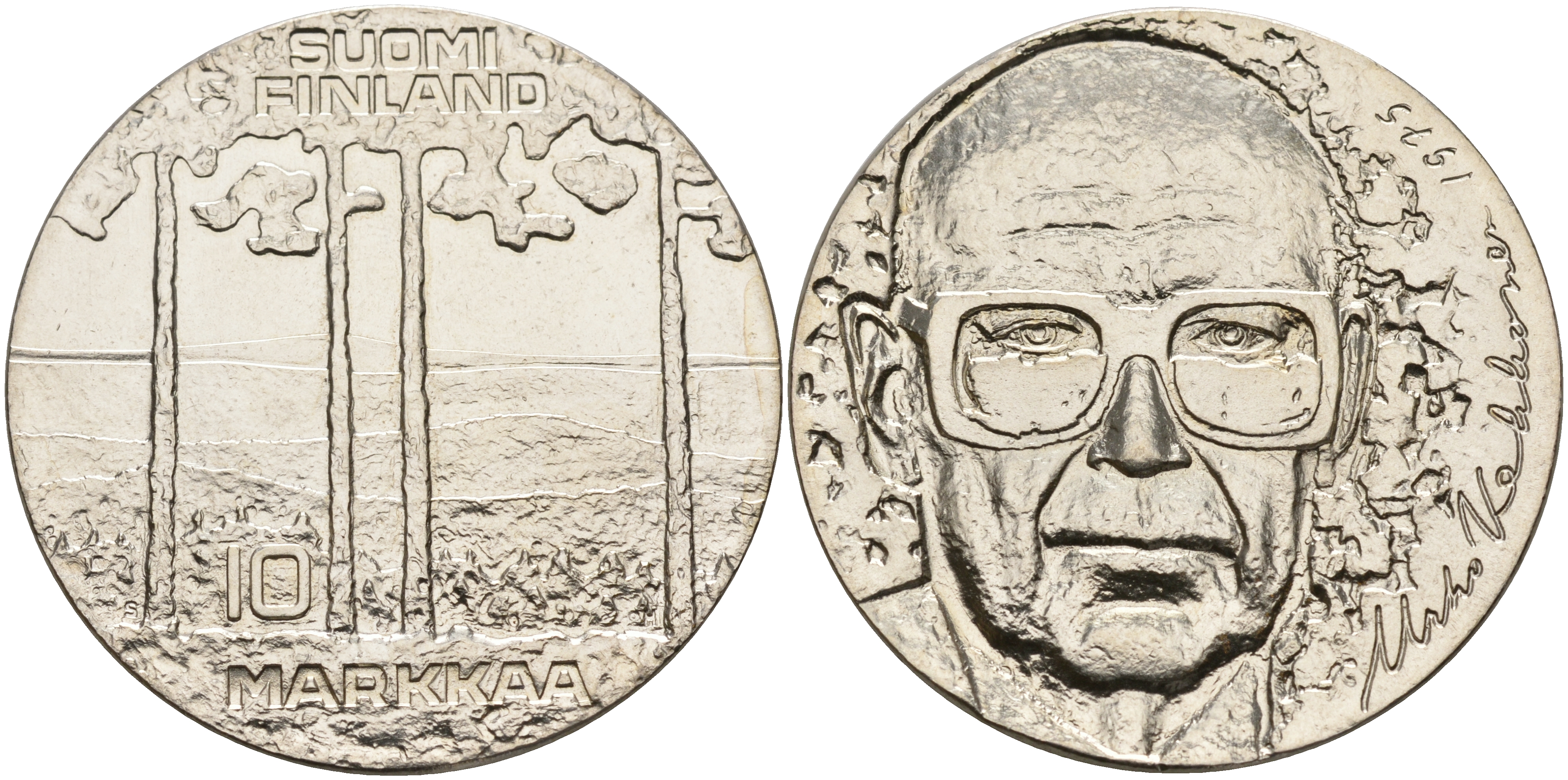 Финляндия 10 марок 1975 S-H, 75 лет президенту Урхо Кекконену KM 54 серебро UNC 1525-1324