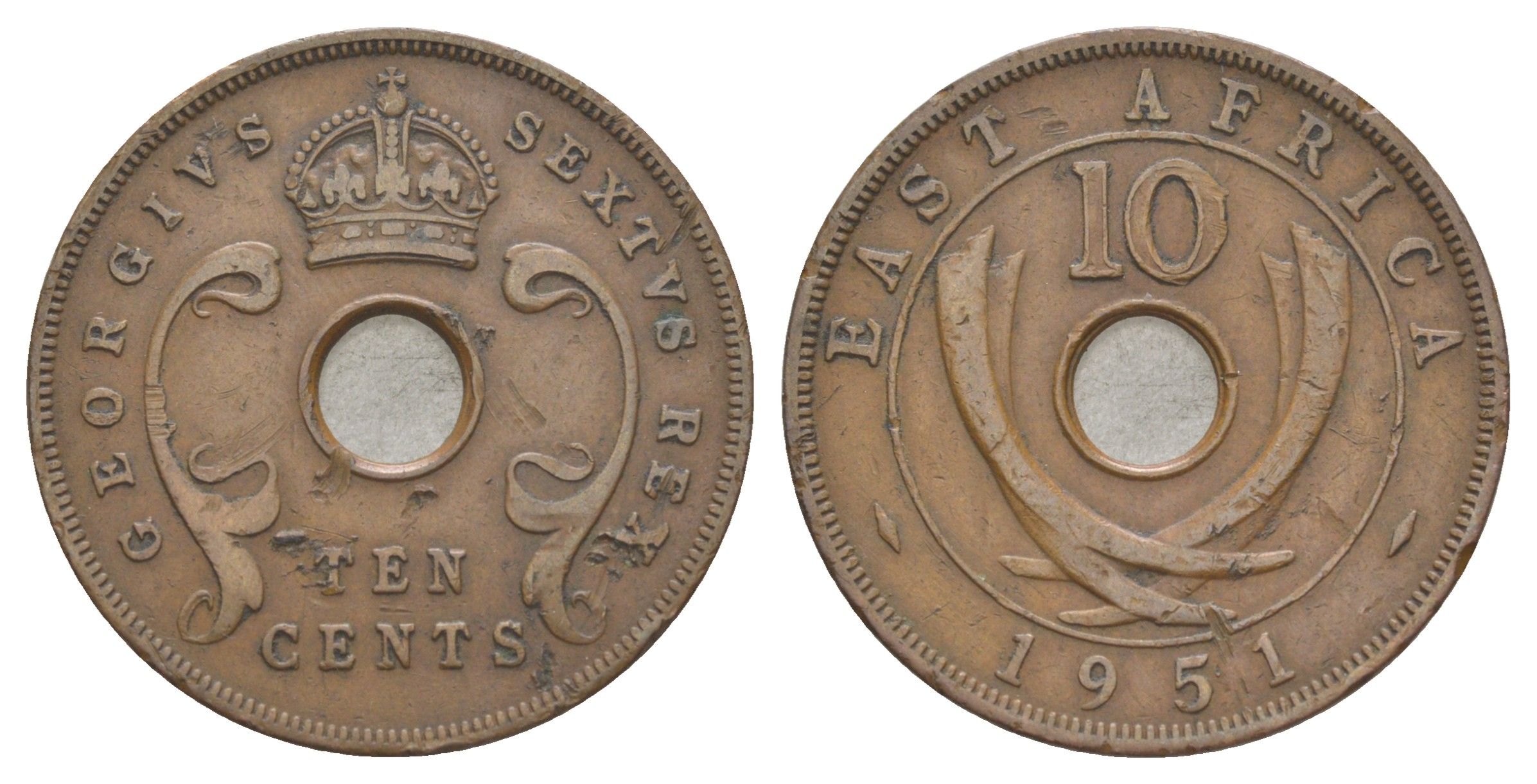 Британская Восточная Африка 10 центов 1951 Георг VI (1936-1952) KM 34 бронза 4645-944