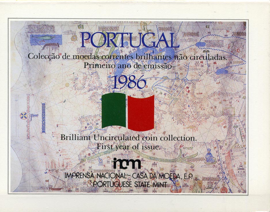 Португалия набор из 5 монет 1986 в оригинальном картонном буклете, первый год выпуска, тираж 50000 экз. KM MS7 (KM 631-634, 636) BUNC 5-4-3-28