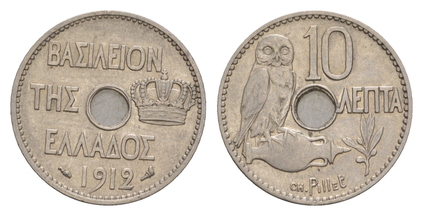 Греция 10 лепт 1912 Георг I (1863-1913), сова KM 63 никель 4655-344