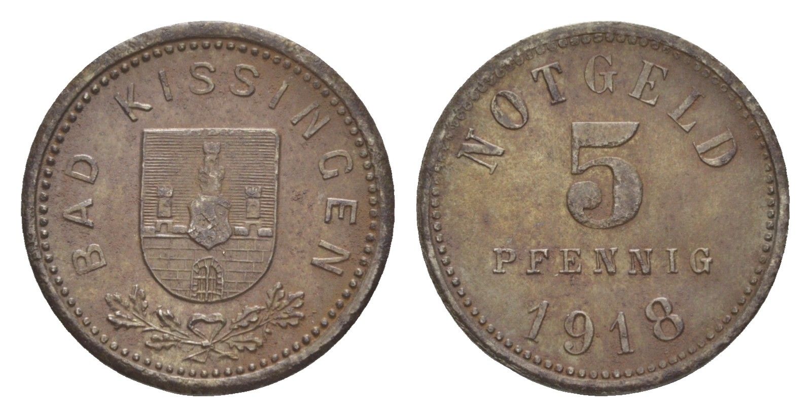 Бад-Киссинген 5 пфеннигов 1918 Funck 246.5, Men18 16478.3 железо 4639-158
