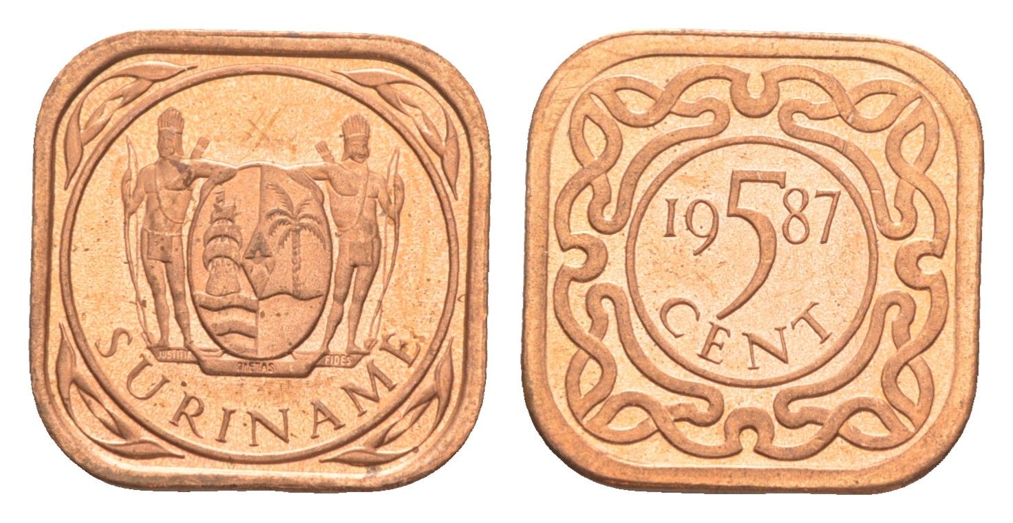 Суринам 5 центов 1987 KM 12b сталь плакированная медью UNC 4613-331