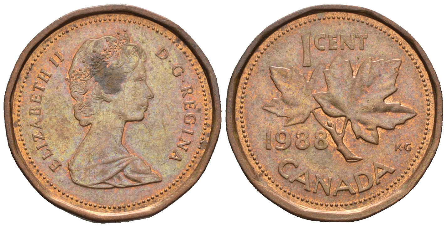 Канада 1 цент 1988 Елизавета II (1952-2022), кленовый лист KM 132 бронза 4609-228