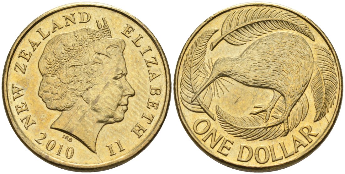 Новая Зеландия 1 доллар 2010 Елизавета II (1952-2022), птица киви  KM 120 алюминиевая бронза 60-226