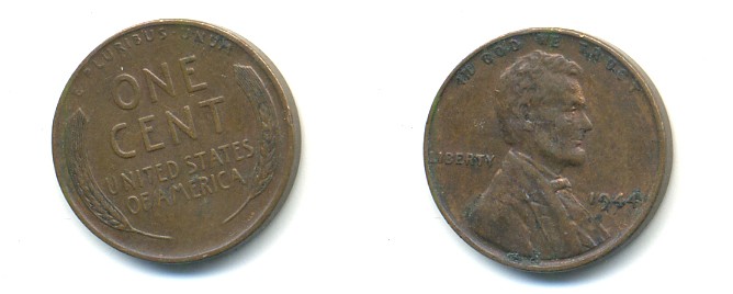 США 1 ЦЕНТ 1944 ЛИНКОЛЬН KM А132 медь цинк 76-153