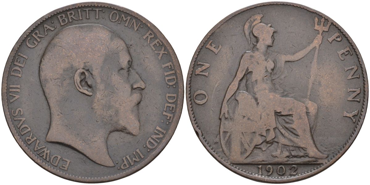 Великобритания 1 пенни 1902 Эдуард VII (1901-1910) KM 794.2, Sp 3990 бронза