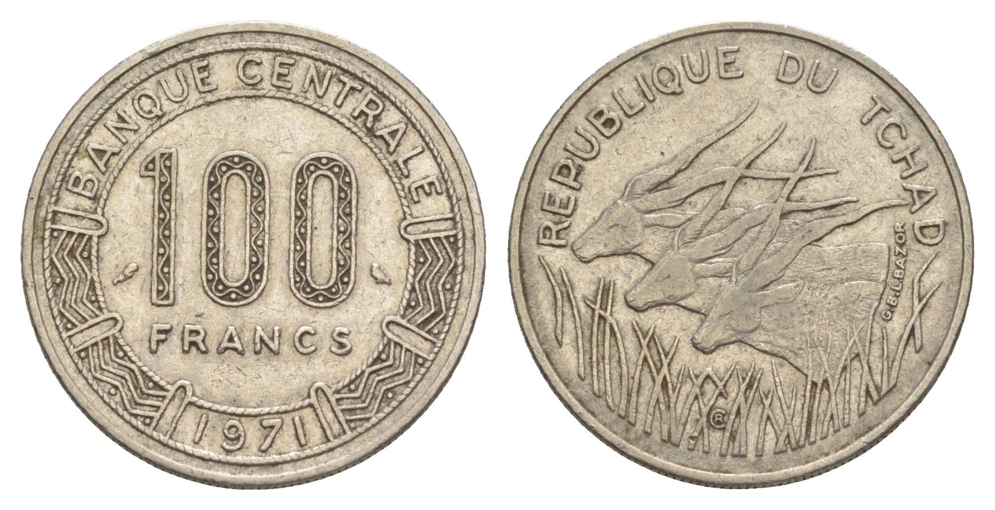 Чад 100 франков 1971 KM 2 никель 4646-542