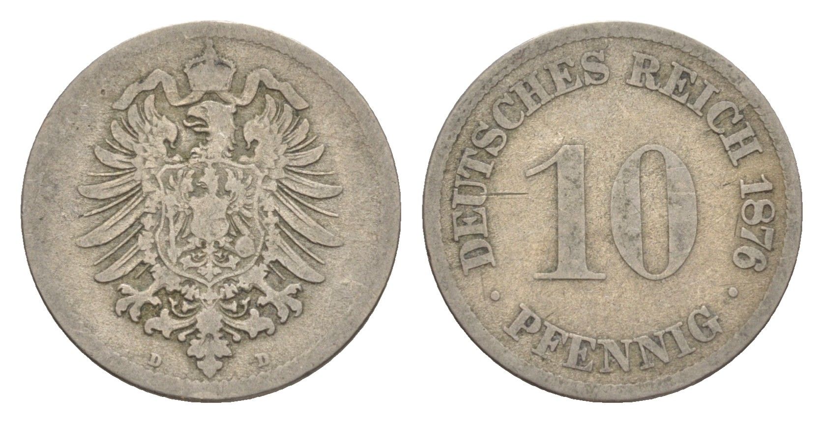 Германия 10 пфеннигов 1876 D, Вильгельм I (1871-1888) KM 4, J. 4 медно-никель 4640-218