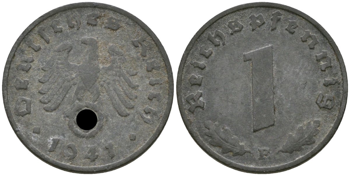 Германия 1 рейхспфенниг 1941 F KM 97 цинк 4169-438