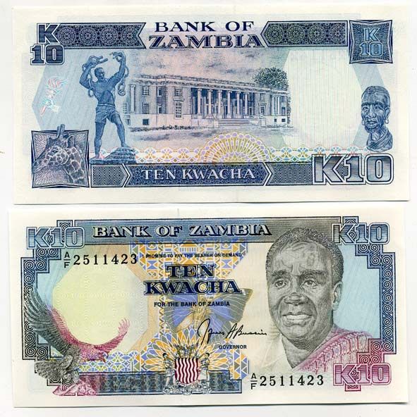 Замбия 10 квач ND (1989-1991) Кеннет Каунда, жираф, подпись Bussiere Pick 31 b бумага UNC (пресс) 448-43-3