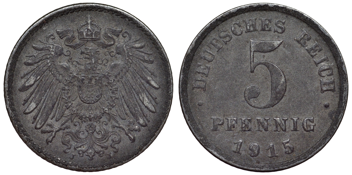 Германия 5 пфеннигов 1915 J KM 19, J. 297, Weege 5 железо 4118-1127